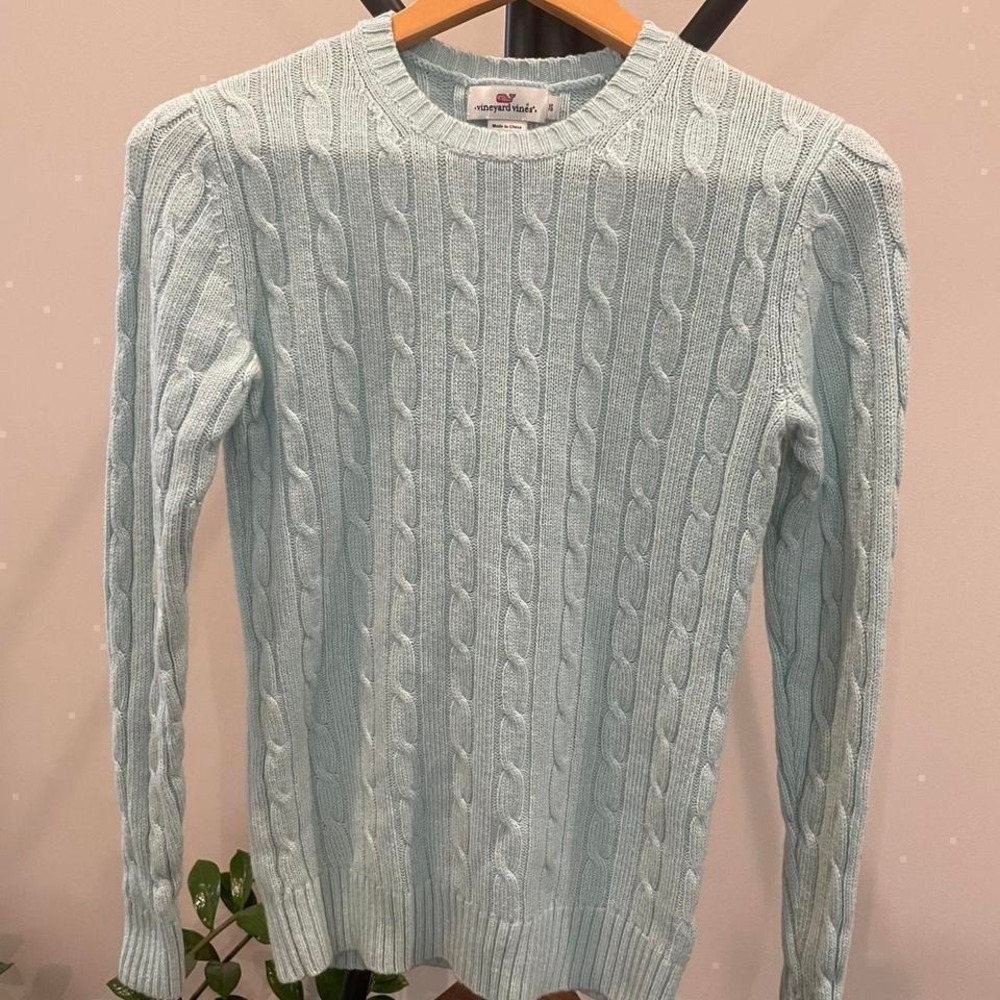 Vineyard Vines Sweater Womens XS Blue Cable Knit Wool Cashmere Viscose Y2K Prep